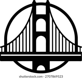 Una representación simplificada e icónica del Puente Golden Gate, presentada claramente sobre un fondo blanco.