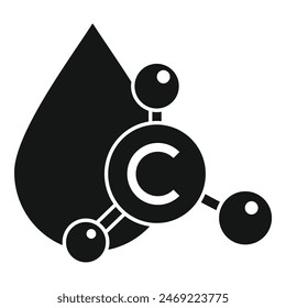 Simplified iconographic representation of a water molecule in black and white