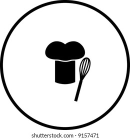 simplified illustration of a chef hat and a whisk, to be used as a sign, symbol or icon