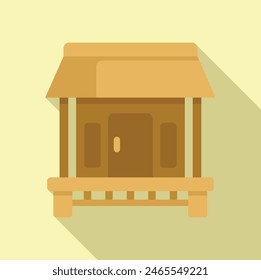 Simplified illustration of a cozy wooden cabin with a welcoming porch, in a flat design style