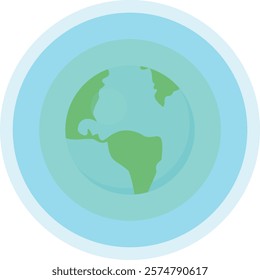 Simplified illustration of the Earth, focusing on the continents of North and South America, depicted in green with blue water and atmosphere. Global awareness.