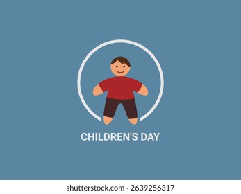 simplified illustration of a happy child figure standing within a white circular outline