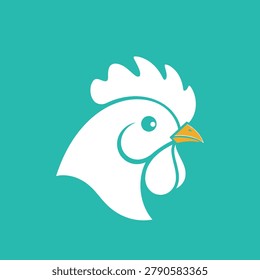 Simplified illustration of a hen's head with a teal background and minimalist design