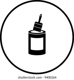 simplified illustration of a paint bucket and a paint brush, to be used as a sign, symbol or icon