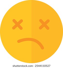 Ilustración simplificada de un emoji de cara triste con ojos X y una boca caída, que simboliza la muerte, el envenenamiento, la intoxicación o el desmayo, adecuado para temas de emoción y comunicación