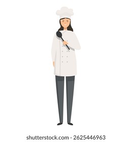 Simplified illustration of a woman chef in uniform, holding a ladle, on a white background
