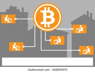 Simplified infographic with a cryptocurrency chain. Flat vector.