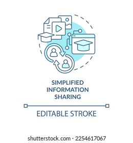 Simplified information sharing turquoise concept icon. ICT benefit in education abstract idea thin line illustration. Isolated outline drawing. Editable stroke. Arial, Myriad Pro-Bold fonts used