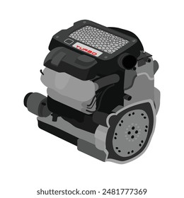 Simplificado en línea 4 cilindros 16 válvulas doble árbol de levas superior con turbo cargado incluido soporte del intercooler de aire en el tipo superior de gasolina motor ilustración Vector.