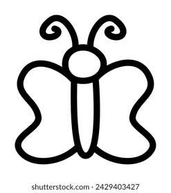 Simplified Insect Illustration with Bold, Curved Black Lines in a Low-Detail Cartoon Style, for Educational Art, Nature Icons, and Animal Logos, Featuring Outward-Facing Pose and Delicate Wings
