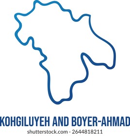 Simplified Kohgiluyeh and Boyer-Ahmad Province map smooth, hand-drawn style with a modern blue gradient contour. Use in editorial design, travel writing, political commentary, or infographic creation