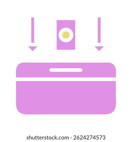 Simplified lavender donation box illustration with directional arrows indicating giving