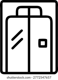 Simplified lift interior view, opening door concept, transport symbol, sleek hallway interface.