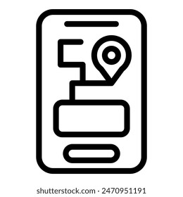 Simplified line art icon depicting a smartphone with map pin and interface