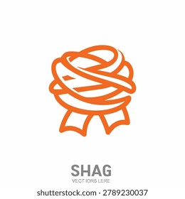 A simplified line art icon depicting a rolled up carpet or rug with shag texture shown in bright orange on a white background