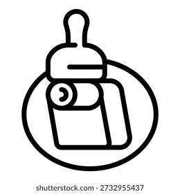 Simplified line art icon of a hand sanitizer bottle, ideal for hygienerelated designs