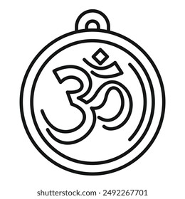 Simplified line art illustration of a pendant with the sacred om symbol