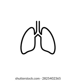 Simplified line drawing depicting human lungs, a white background, and key anatomical features for medical illustration.
