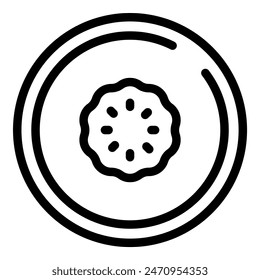 Simplified line drawing of a kiwi slice in black and white, ideal for logos or icons