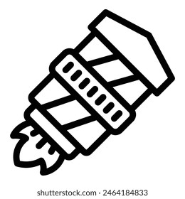 Simplified line drawing of a rocket in flight, ideal for logos and educational content