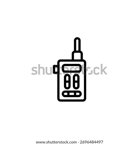 A simplified line drawing of a walkie-talkie, symbolizing immediate wireless correspondence. The image conveys ease of contact in scenarios requiring quick or remote communication. Representing both