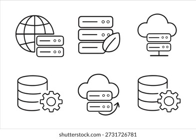 Simplified line icons representing data servers, cloud solutions, and global network connectivity.
