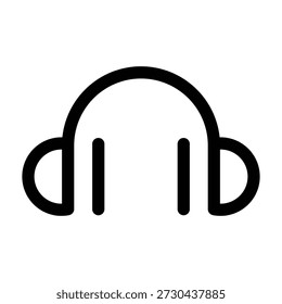 Ein vereinfachtes, linienförmiges Symbol von Ohr-Kopfhörern. Das Bild zeigt das Kopfband und die Ohrmuscheln ohne Schattierung oder Hintergrund, die Audio, Musik und Technologie in einem klaren, ikonischen Stil darstellen.