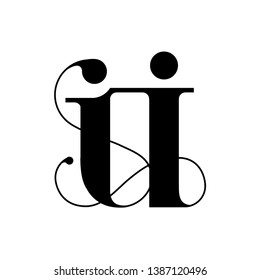 Simplified logo design of letter "U" initials and combined of bride and groom element. Modern elegant design in black and white.