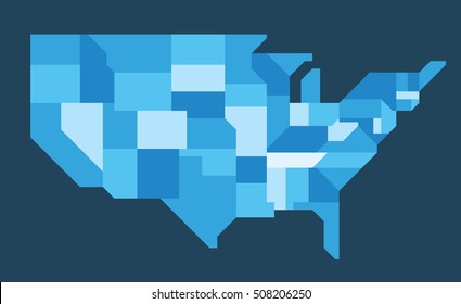 Simplified map of the American states. Only 0, 45 and 90 deg lines used. This simplification enables map to be used at very small sizes. Each state on its own named layer.