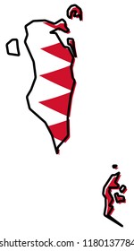 Simplified map of Bahrain outline, with slightly bent flag under it.