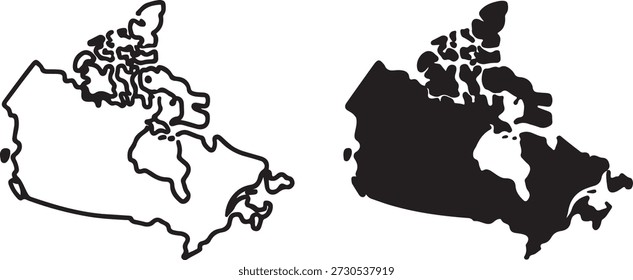 Simplified map of canada and united states isolated on white background, illustration