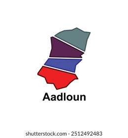 Mapa simplificado Cidade de Aadloun, design geométrico com esboço de estilo de cor