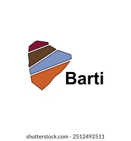 Mapa simplificado Cidade de Barti, design geométrico com esboço de estilo de cor