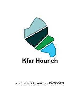 Simplified Map City of Kfar Houneh, geometric design with outline color style template