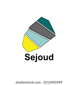 Simplified Map City of Sejoud, geometric design with outline color style template