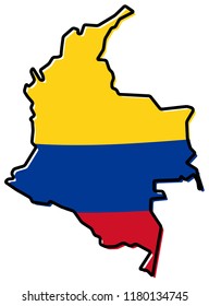 Simplified map of Colombia outline, with slightly bent flag under it.