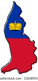 Simplified map of Liechtenstein outline, with slightly bent flag under it.