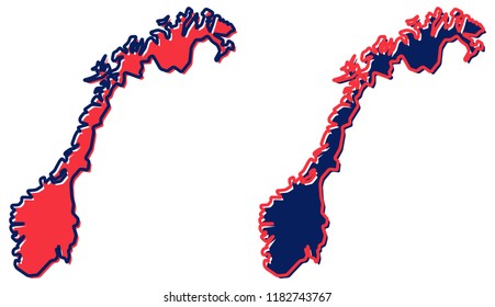 Simplified map of Norway outline. Fill and stroke are national colours.