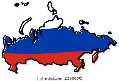 Simplified map of Russia outline, with slightly bent flag under it.