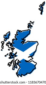 Simplified map of Scotland outline, with slightly bent flag under it.