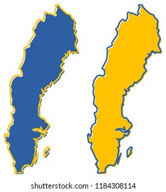 Simplified map of Sweden outline. Fill and stroke are national colours.