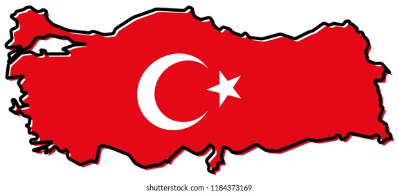 Simplified map of Turkey outline, with slightly bent flag under it.