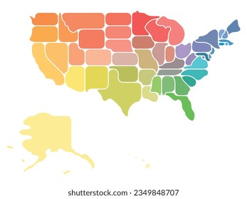 Simplified map of USA, United States of America. Retro style. Geometrical shapes of states with rounded borders. Simple flat blank vector map