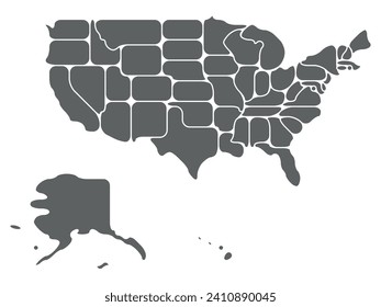 Mapa simplificado de los Estados Unidos de América. Formas redondeadas de estados con borde suave. Mapa simple de vector plano.