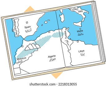 Simplified Map Of The Western Mediterranean With Spain, Italy, Portugal And North Africa
