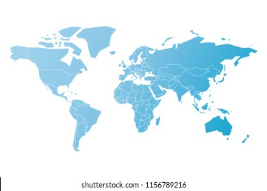 Simplified Map Of World In Blue. Schematic Vector Illustration