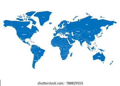 Simplified Map Of World In Blue. Schematic Vector Illustration