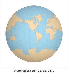 Simplified Map of World in the circle focused on Americas. Latitude and longitude grid. Van der Grinten projection. Thin black line wireframe vector illustration