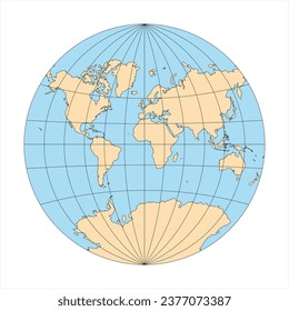 Simplified Map of World in the circle focused on Europe and Africa. Latitude and longitude grid. Van der Grinten projection. Vector illustration