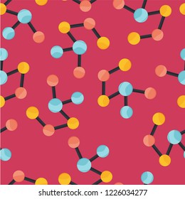 Simplified molecule seamless pattern composition. Vector graphic design element, perfect for greeting cards or website banner. Colorful kid friendly molecule composed as a endless pattern tile.